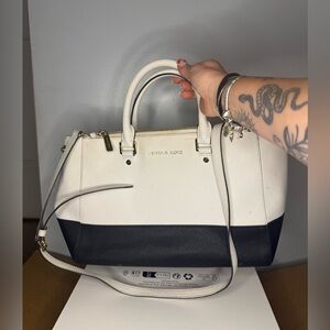 Michael Kors White and Black Saffiano Satchel with Gold Hardware